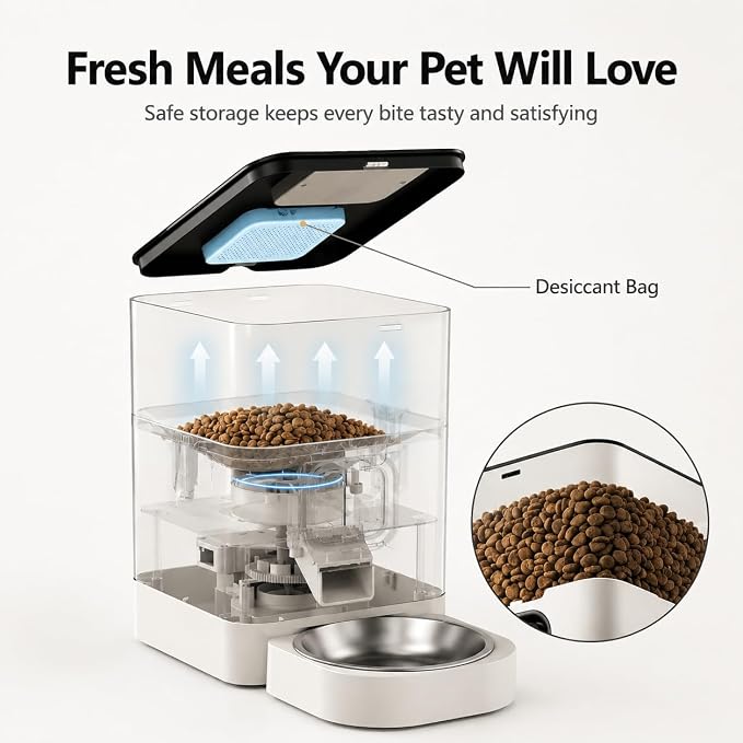 Smart Automatic Cat Feeder with App Control, 4L Timed Dry Food Dispenser, Up to 10 Meals per Day, 10-Second Voice Recorder, Dual Power Supply, for Cats & Small Dogs