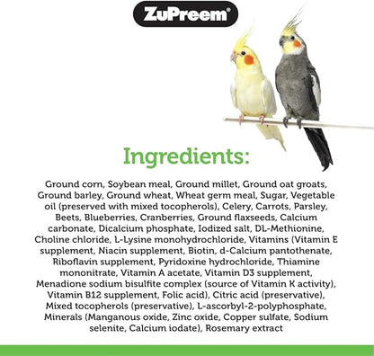 ZuPreem Natural Bird Food, Daily Bird Feed Pellets for Cockatiel, Lovebird, Quaker, Small Conure, Lorikeet, ZuPreem Core Nutrition, Added Vitamins, Made in USA, Cockatiel Food, (Medium, 10 lb Bag)