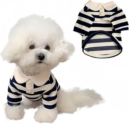 MANON ROSA Dog Clothes Boy Dog Polo Shirt for Small Medium Dogs - Summer Male Puppy T Shirts for Yorkie Poodle Shih Tzu Dachshund Kittens, Striped Doggie Designer Outfits Blue XXL Fit 16.5-22 lbs