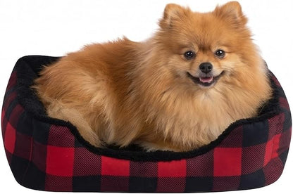 Hollypet Printed Flannel Rectangle Plush Dog Cat Bed Self-Warming Pet Bed, Red Checked