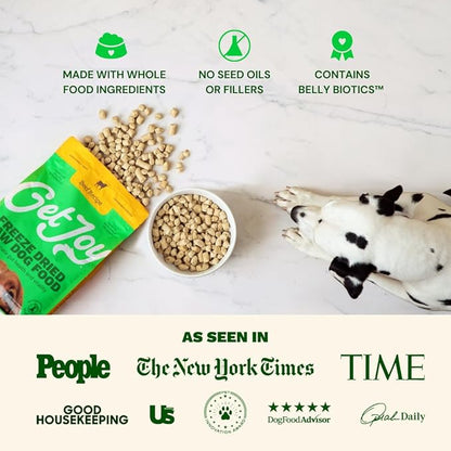 Get Joy Freeze Dried Raw Chicken Dog Food, High Protein Grain Free Meal, Topper & Treat, Gut Health Support with Probiotics, Small to Large Breed, 32oz Bag