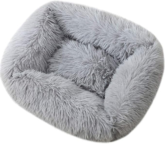 La La Pet® Donut Dog Cat Bed Cozy Cave Pet Bed Burrow Dog Bed Calming Cuddler Self-Warming Pet Bed Soft Plush Pet Cushion Improved Sleep for Cats Small Medium Dogs Gray L