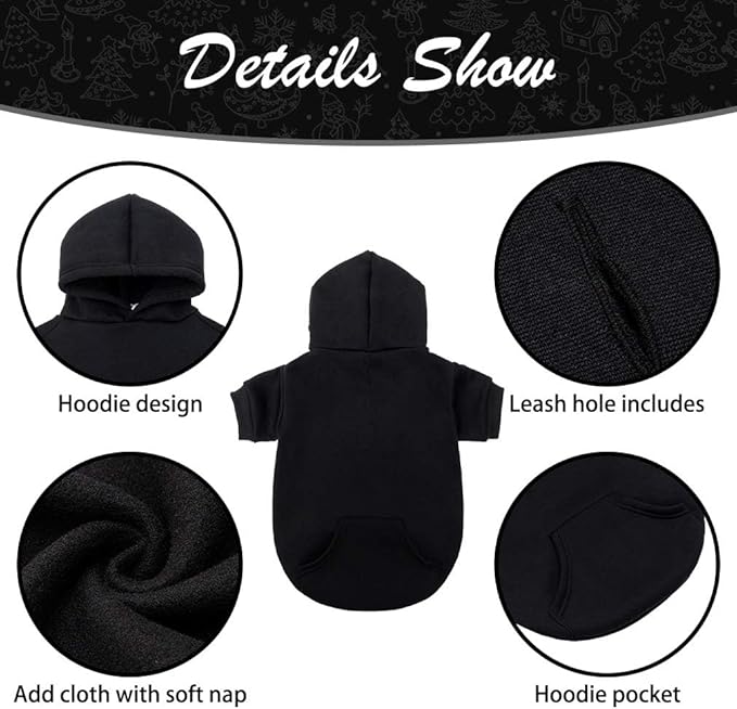 KOOLTAIL Dog Hoodie for Large Medium Small Dogs, Soft and Warm Pet Sweater with Leash Hole and Pocket Boy Girl, Puppy Fall Winter Jacket Clothes, French Pitbull Cold Weather Coat Sweatshirt, Black XXL