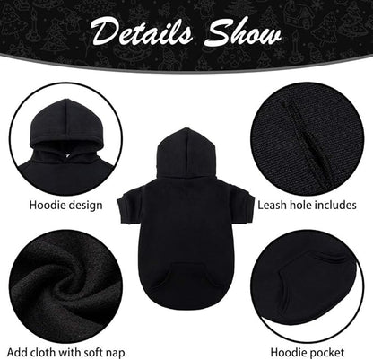 KOOLTAIL Dog Hoodie for Small Medium Dogs Cats, Soft and Warm Pet Sweater with Leash Hole and Pocket Boy Girl, Puppy Fall Winter Jacket Clothes, French Pitbull Cold Weather Coat Sweatshirt, Black XS