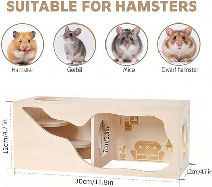 Marchul Magnetic Hamster Hideout Wooden House Chamber for Small Animals Pets Tunnel Exploring Toys for Dwarf Hamsters, Syrian, Gerbils, Hedgehogs, Rats, Mice (Living Room)
