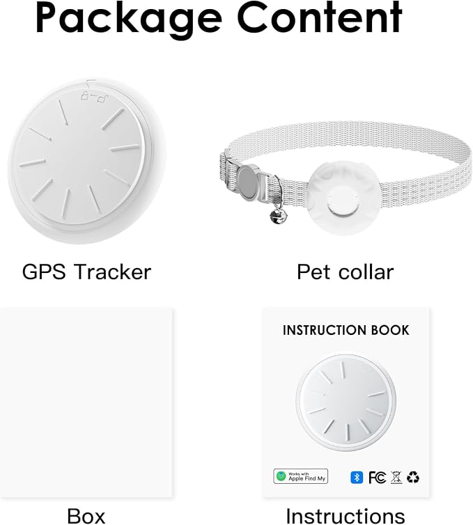 GPS Tracker for Cats (iOS Only), MINI GPS Cat Tracker, Real-Time Location Pet Tracker, No Monthly Fee, Compatible with Apple Find My,Anti-Lost,Finder Tag for Vehicles, Pets, Kids, Items (White)