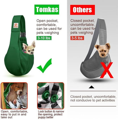 Tomkas Small Dog Sling Carrier - Zipper Pocket & Adjustable Strap & Zip Pocket - for 3-10 lbs Pets(Emerald Green)