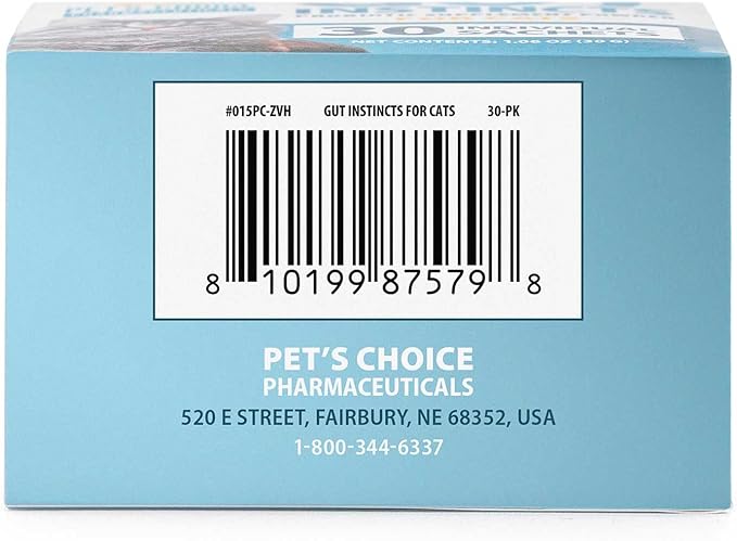 Pet’s Choice Gut Instincts Probiotic Powder Packets for Cats, 30 Count – Daily Digestive & Immune Support with Lactobacillus, Enterococcus, Inulin & Taurine – Chicken Liver Flavor
