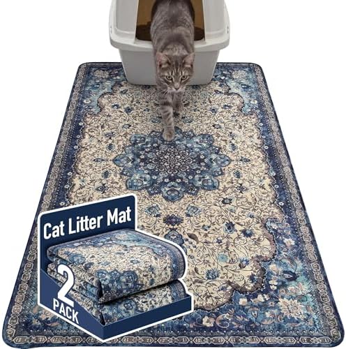 Hompet Cat Litter Mat 2 Pack, 35x60 Large Machine Washable Trapping Mats for Cats, Super Absorbent & Urine-Proof Cat Litter Box Mat for Floor, Waterproof & Non Slip Kitty Litter Rug