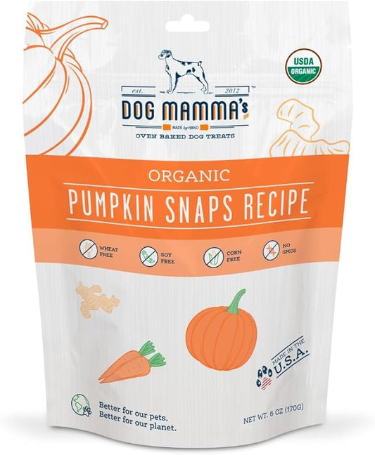 Dog Mamma's Organic Pumpkin Snaps Recipe - Certified Organic Dog Treats 6 oz