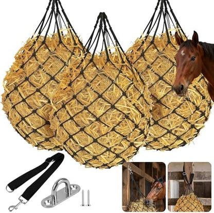3 Pcs 47" Hay Nets for Horses with Straps & Hooks