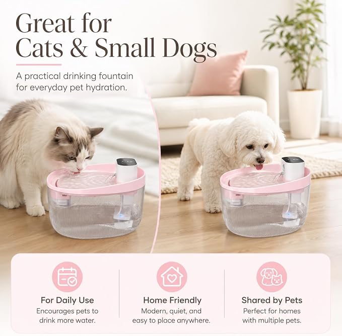 74oz/2.2L Cordless Cat Water Fountain, 5000mAh Battery Operated | 3 Smart Modes, with Motion Sensor, Ultra-Quiet, Pet Drinking Dispenser with LED Light, Wireless Fountain for Cats, Dogs