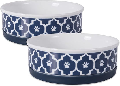 Bone Dry Lattice Collection Pet Bowl & Canister, Medium Set, 6x2 inches, Nautical Blue, 2 Piece