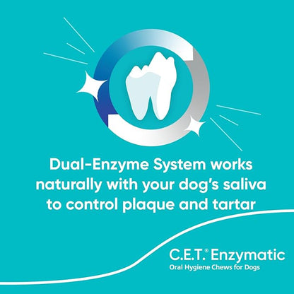 Virbac C.E.T.® Enzymatic Oral Hygiene Chews for Dogs, Medium - Plaque & Tartar Control - Single Layer Beefhide with Exclusive Dual-Enzyme System & Tasty Chicken Flavor - Easy to Give Dog Dental Chew