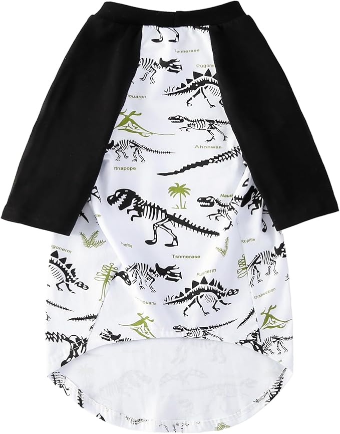 Dog Dinosaur T Shirts Black Long Sleeve White Shirt Pajamas Pets Soft Cotton Apparel Clothes for Extra Large Dogs, 2XL
