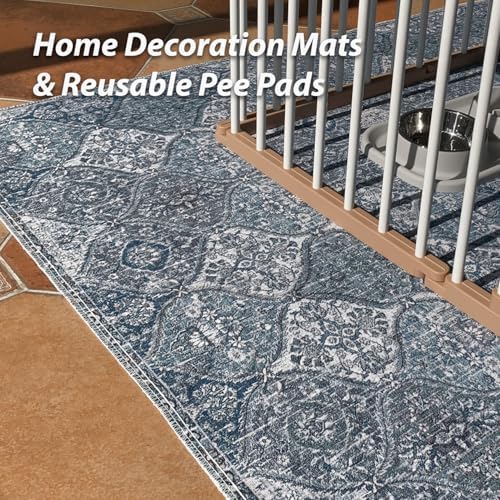 nunubaby 4PACK Washable Pee Pads for Dogs, Stylish, Non-Slip and Leak-Proof Pee Pads. Reusable Potty Pads for Dogs for Crates and Floors.(Blue/Multi,24" x48" )