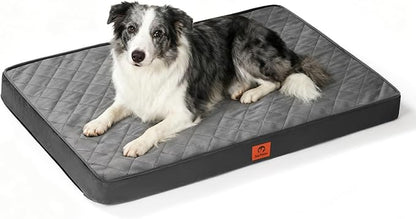 Cozy Dog Bed for Large Sized Dog - Orthopedic Egg Crate Foam Pet Bed with Waterproof & Machine Washable & Non-Slip Bottom, Ideal Beds for Crate and Indoor Use, 35x22 Inch, up to 50 lbs, Dark Grey