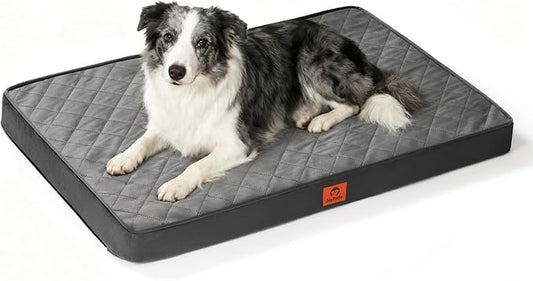 Cozy Dog Bed for Large Sized Dog - Orthopedic Egg Crate Foam Pet Bed with Waterproof & Machine Washable & Non-Slip Bottom, Ideal Beds for Crate and Indoor Use, 35x22 Inch, up to 50 lbs, Dark Grey