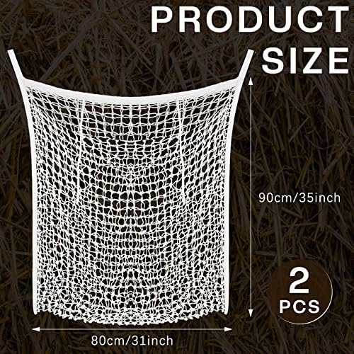 Fabbay 2 Pcs Slow Feed Hay Net for Horses, 35 x 31 Inch Hay Bag, White