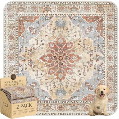 Washable Pee Pads for Dogs,Great Urine Absorbent Reusable Puppy Training Pads,Waterproof,Leak-Proof & Non-Slip Potty Pads for Whelping,Crate,Playpen,Bed.(Orange Amber Floral,48"x48")