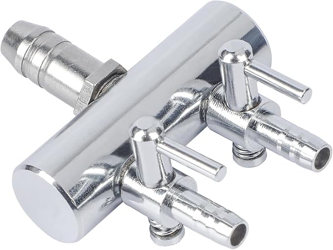 Pawfly Aquarium Air Flow Control Lever Valve 2-Way Fish Tank Air Valve for Air Pump Chromium Copper Manifold Multi-Port Air Flow Splitter for 3/16" ID & 3/8" OD Airline Tubing