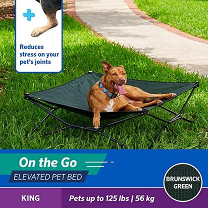 Coolaroo On-The-Go Elevated Dog Bed - Foldable Pop-Up Travel Dog Bed with Breathable, Moisture-Resistant Fabric, Carry Bag Included, Lightweight & Portable, Brunswick Green, Extra Large