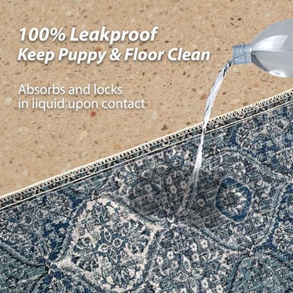 nunubaby Washable Pee Pads for Dogs, Stylish, Non-Slip and Leak-Proof Pee Pads. Reusable Potty Pads for Dogs for Crates and Floors.(Blue/Multi, 24" x48" )