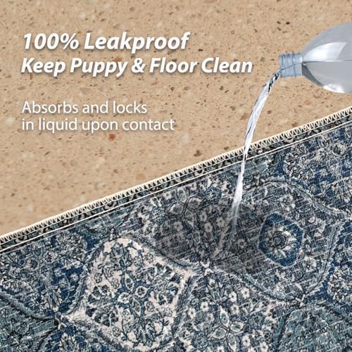 nunubaby 4PACK Washable Pee Pads for Dogs, Stylish, Non-Slip and Leak-Proof Pee Pads. Reusable Potty Pads for Dogs for Crates and Floors.(Blue/Multi,24" x48" )