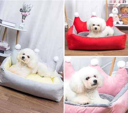 Cute Crown Pet Princess Beds for Small Dogs Luxurious Crown Dog Priness Beds Winter Warm Puppy Cat Sofa Bed Shih Tzu Yorkies Kennels Removable Mascotas Supplies (Red Crown, S Below 4.0kg)