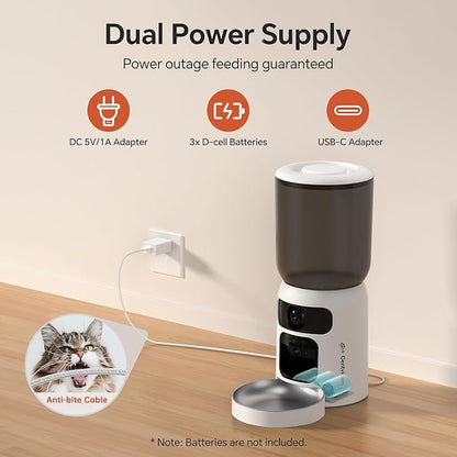 Automatic Cat Feeder with Two Camera: 5G WiFi Automatic Dog Feeder with Laser Pointer, 6L Automatic Cat Food Dispenser with Night Vision for Multiple Pet, Detachable for Easy Clean -24 Cup