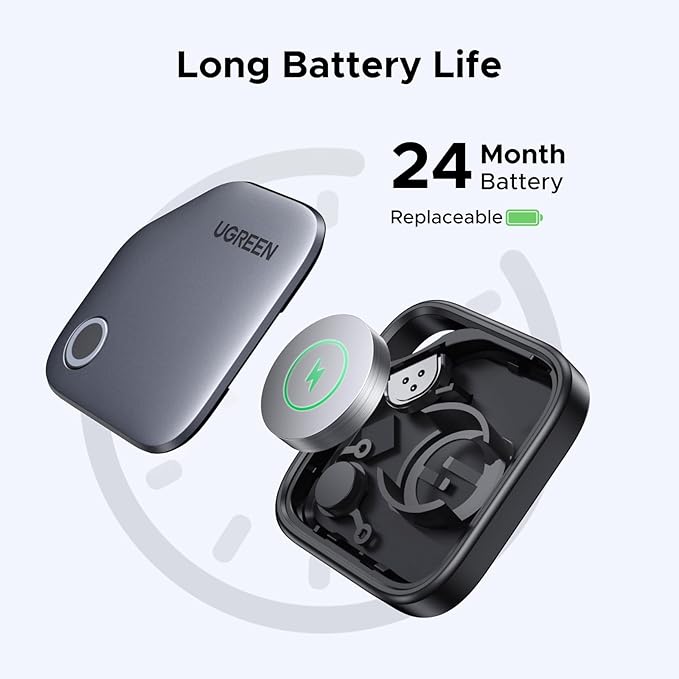 UGREEN FineTrack Air Tracker Tags (iOS Only) 2 Pack, 2-Year Replaceable Battery Bluetooth Tracker Compatible with Apple Find My, Item Finder Smart Tag for Keys, Luggage - [Apple Find My Certified]