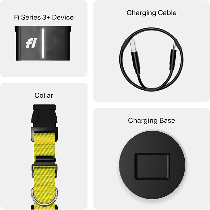 Fi Series 3+ GPS + Health Dog Collar, Yellow, X-Small, 12-Month Membership | Smart GPS dog collar with live tracking, health & behavior, Escape Alerts, LED light. Waterproof and Apple Watch compatible.