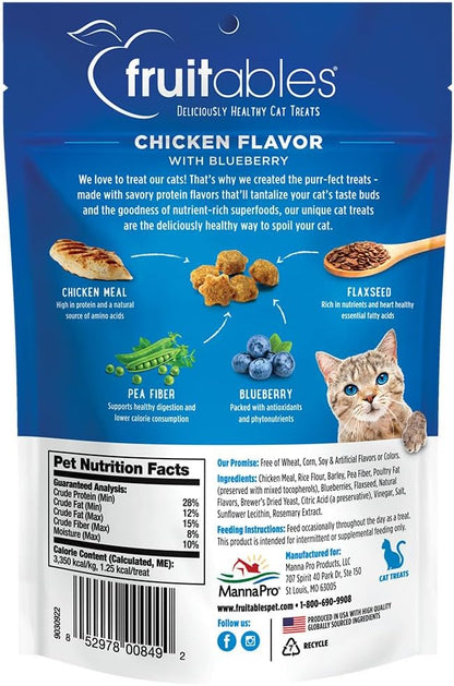 Fruitables Crunchy Low Calorie Treats Packed with Protein for Cats Healthy Free of Wheat, Corn and Soy – Made with Real Chicken with Blueberry – 2.5 Ounces (Pack of 2)
