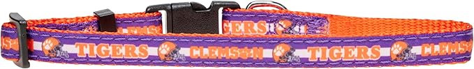 Pets First Collegiate PET Collar New Version Clemson Tigers Dog Collar, Size Small. Best Sports Team Color for Dogs & Cats. A Shiny & Colorful Dog & Cat Collar Licensed by The NCAA