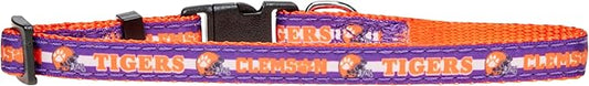 Pets First Collegiate PET Collar New Version Clemson Tigers Dog Collar, Size Small. Best Sports Team Color for Dogs & Cats. A Shiny & Colorful Dog & Cat Collar Licensed by The NCAA