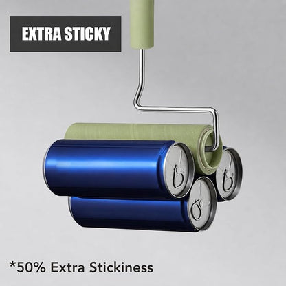 Extra Sticky Large Surface Lint Roller, 6.3''Wide Roller for Pet Hair | Long Handle Lint Remover for Couch, Furniture, Clothes, Dog & Cat Hair Remover (4 Refills)