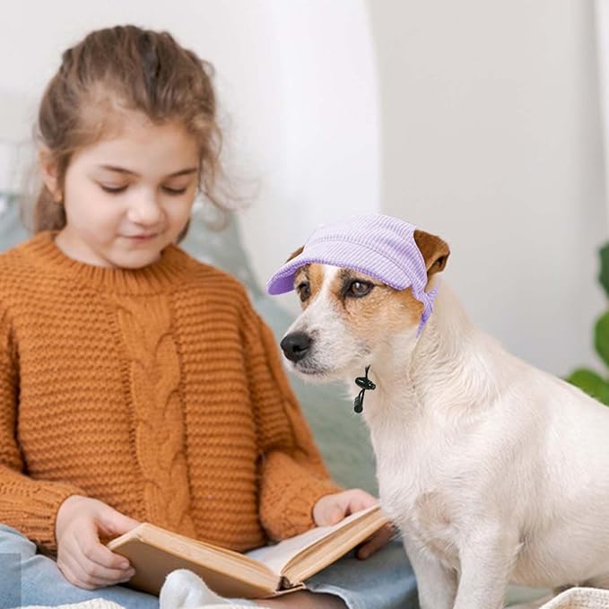 Dog Baseball Cap, Dog Cat Summer Beach Visor Hat with Ear Holes, Adjustable Puppy Sunbonnet Headdress (Purple, Medium)