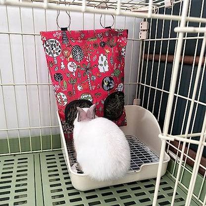 Rabbit Hay Feeder Bag, Guinea Pig Hay Feeder for Cage Small Animal Hanging Feeding Bags Rabbit Hay Dispenser Storage for Rabbits Guinea Pigs Bunnies Chinchillas (Red,Dark Blue, 2 Hole)