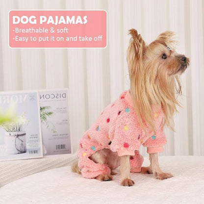 YIKEYO Dog Pajamas for Small Dogs Boy and Girl,Cotton Small Dog Sweater, Stretchable Pet Jammies Puppy Outfits for Dogs Female Male, Winter Doggie Pjs Clothes(Pink, XS)