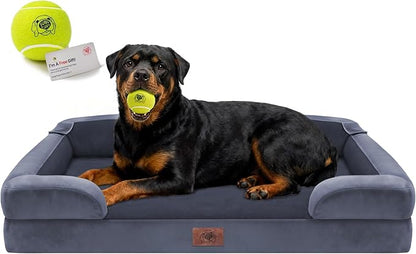 Orthopedic Dog Bed for Extra Large Dogs, XXL Waterproof Egg Crate Memory Foam Pet Bed Bolsters with Removable Washable Cover & Non-Slip Bottom, Tennis Ball Toy, 45x35