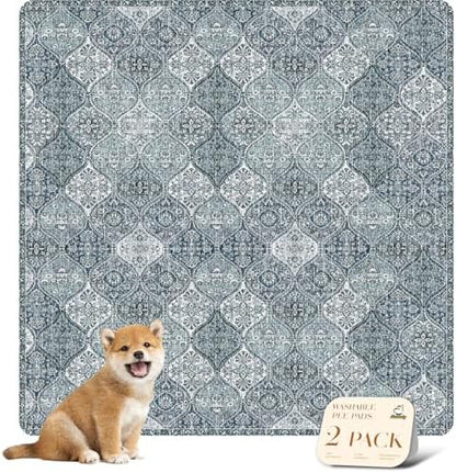 nunubaby Washable Pee Pads for Dogs, Stylish, Non-Slip and Leak-Proof Pee Pads. Reusable Potty Pads for Dogs for Crates and Floors.(Blue/Multi, 48" x48" )
