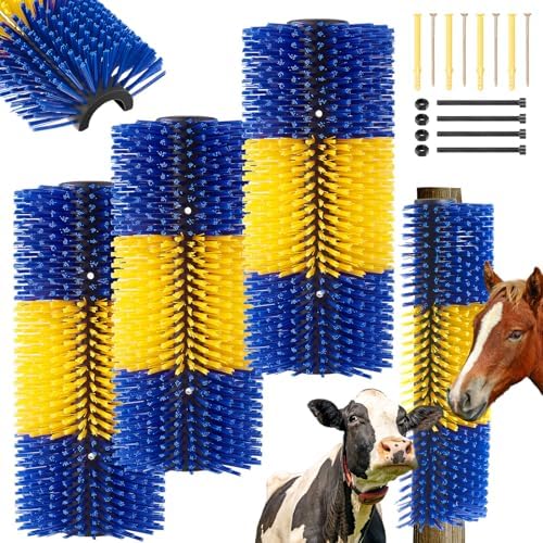 3 Pack Livestock Scratching Brush, Yellow and Blue
