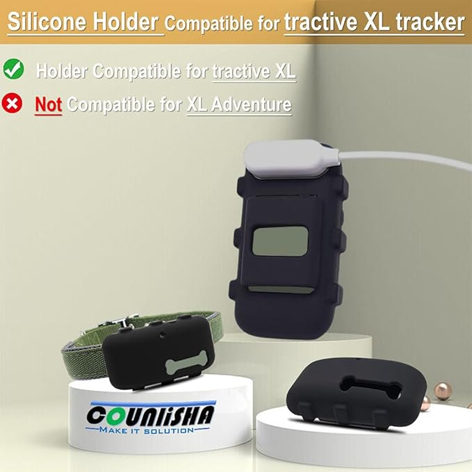 Silicone Holder Compatible for Tractive XL GPS Dog Tracker,Rubber Accessories Cover Finder Anti-Scratch,Secure Sturdy Case with Strap for Pet Cat Collar (Black)