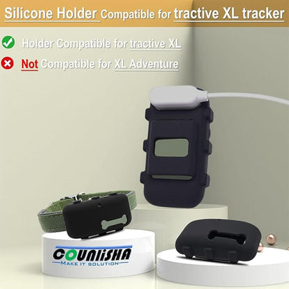 Silicone Holder Compatible for Tractive XL GPS Dog Tracker,Rubber Accessories Cover Finder Anti-Scratch,Secure Sturdy Case with Strap for Pet Cat Collar (Black)
