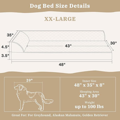 Comfort Expression Orthopedic Jumbo Dog Bed with Bolsters, Waterproof, Removable Washable Cover and Nonskid Bottom (Extra Large, Grey)