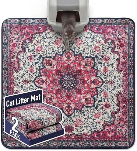Hompet Cat Litter Mat 2 Pack, 54x54 Large Machine Washable Trapping Mats for Cats, Super Absorbent & Urine-Proof Cat Litter Box Mat for Floor, Waterproof & Non Slip Kitty Litter Rug