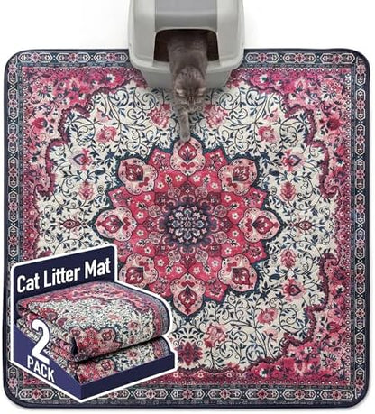 Hompet Cat Litter Mat 2 Pack, 54x54 Large Machine Washable Trapping Mats for Cats, Super Absorbent & Urine-Proof Cat Litter Box Mat for Floor, Waterproof & Non Slip Kitty Litter Rug