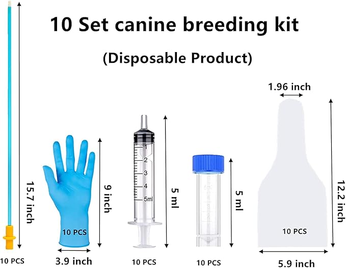 10 Set AI Artificial Insemination Dog Breeding Kit, Canine Breeding Kit, Disposable Canine Artificial Insemination, Dog Insemination Breeder Kit, Canine Breeding Supplies (15.7 inch) L
