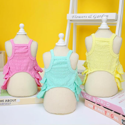 2 Pack Summer Dog Dresses with Bow Girl Puppy Clothes for Small Dog Spring Cat Outfit Sleeveless Pet Tiered Layered Cake Dress for Kitten Chihuahua Pomeranian Yorkie (Pink Yellow, Medium)