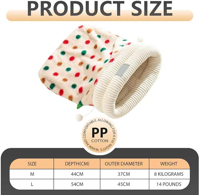Cat Winter Sleeping Bag Soft Warm Cozy Pet Bed Sack for Indoor Cats or Small Dogs Durable Washable Sleeping Pad (Polka, Large)